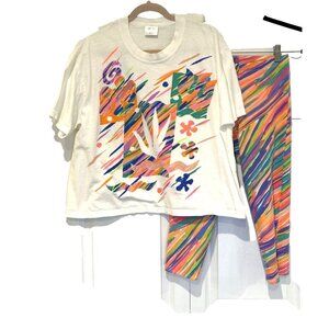 Vtg‎ Gilda Marx Womens Workout Set T Shirt Leggings Capris Colorful Aerobics